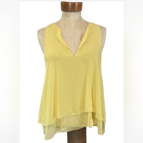Tory Burch “Alex” Layered Sleeveless Silk Top in Lemon Curd